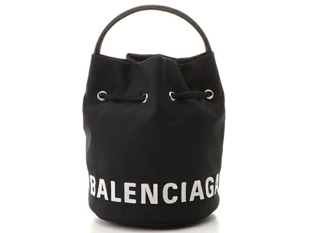 Balenciaga Wheel Drawstring Bucket Bag Black